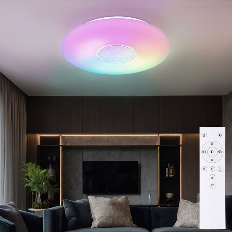 foto del prodotto plafoniera led plafoniera camera da letto dimmerabile con cambia colore, telecomando funzione luce notturna effetto arcobaleno, rgb 1x 40w 2700lm,