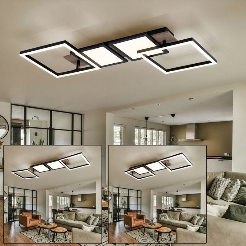 foto del prodotto plafoniera led plafoniera effetto legno lampada da soggiorno nera con elementi mobili, metallo, 36w 2100lm bianco caldo, lxlxa 100x27x11 cm