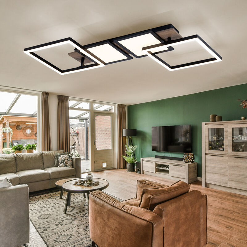 foto del prodotto plafoniera led plafoniera effetto legno lampada da soggiorno nera con elementi mobili, metallo, 36w 2100lm bianco caldo, lxlxa 100x27x11 cm