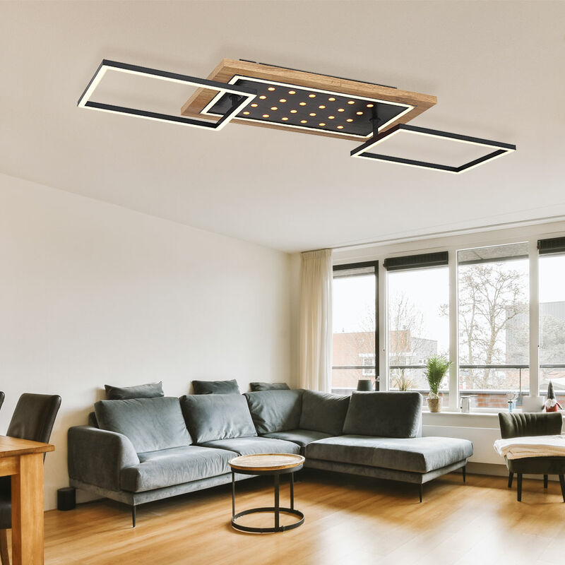 foto del prodotto plafoniera led plafoniera nera da soggiorno aspetto legno, struttura orientabile su 3 livelli di illuminazione, metallo, 48w 2100lm 3000k bianco