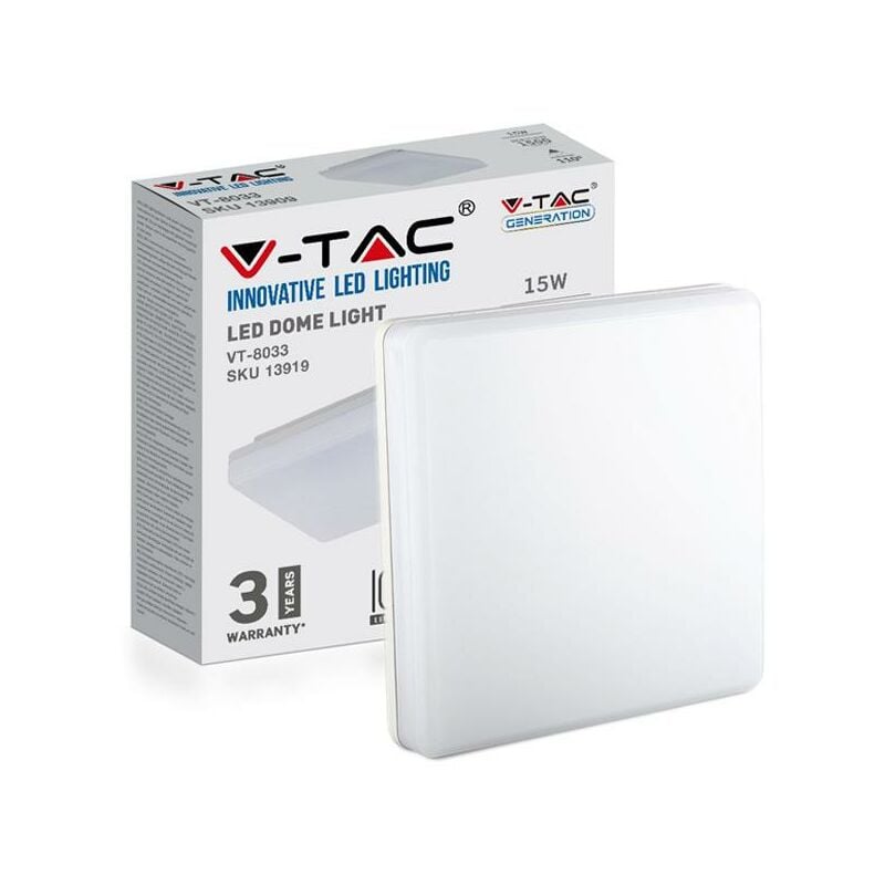 foto del prodotto plafoniera led quadrata 15w 100lm w freddo 6400k ip44 200x200x48mm carcassa bianca ip44 sku 13919