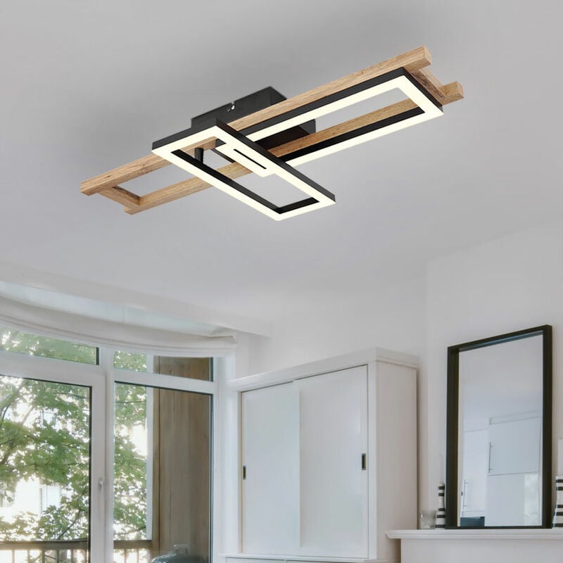 foto del prodotto plafoniera led quadrato plafoniera in legno camera da letto lampada soggiorno, 1 rettangolo orientabile, metallo nero, 20w 850lm 3000k, lxh 69x10,5 cm