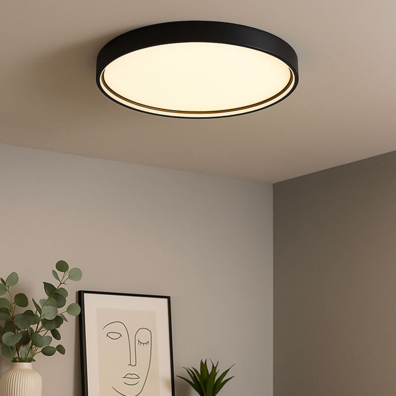 foto del prodotto plafoniera led sala da pranzo grigio scuro con dimmer a 3 livelli, metallo, 1x led 27,5w 2400 lm bianco caldo, p 45x4,5 cm wofi 12056