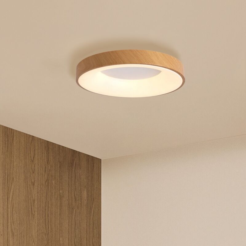 foto del prodotto plafoniera led soffitto moderno lampada da soffitto metallo illuminazione soffitto semplice 30cm 18w colore legno - luce bianco caldo