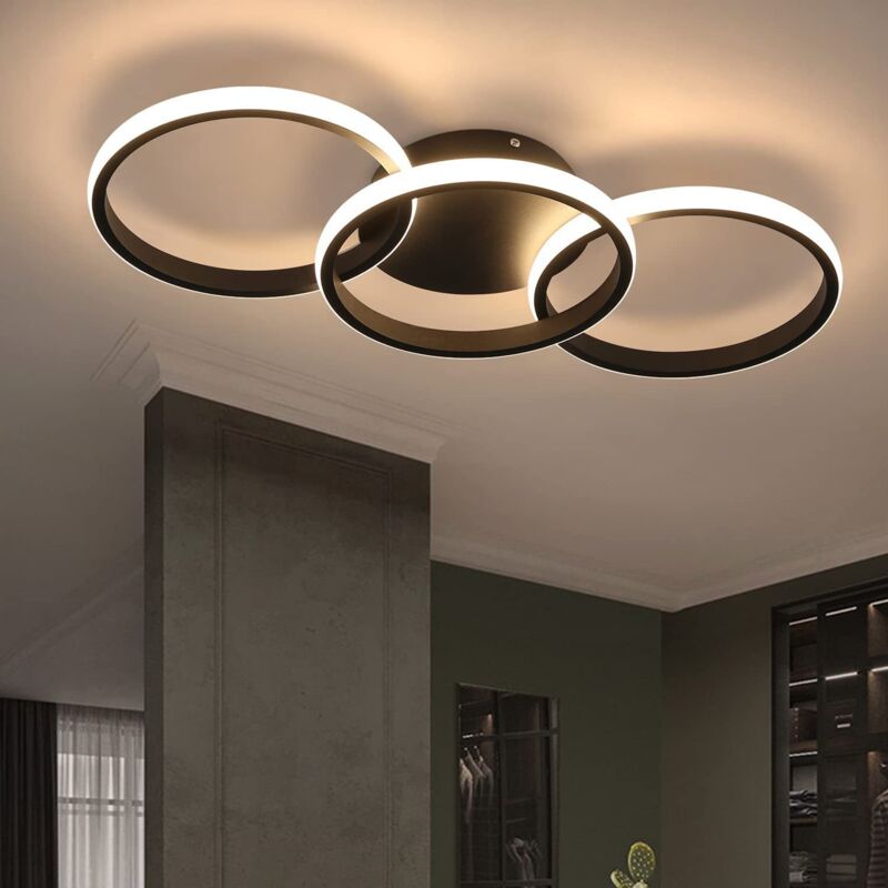foto del prodotto plafoniera led soggiorno gbly plafoniera nera lampada da camera design moderno con 3 anelli in metallo lampada da cucina bianco caldo 3000k 60 24cm