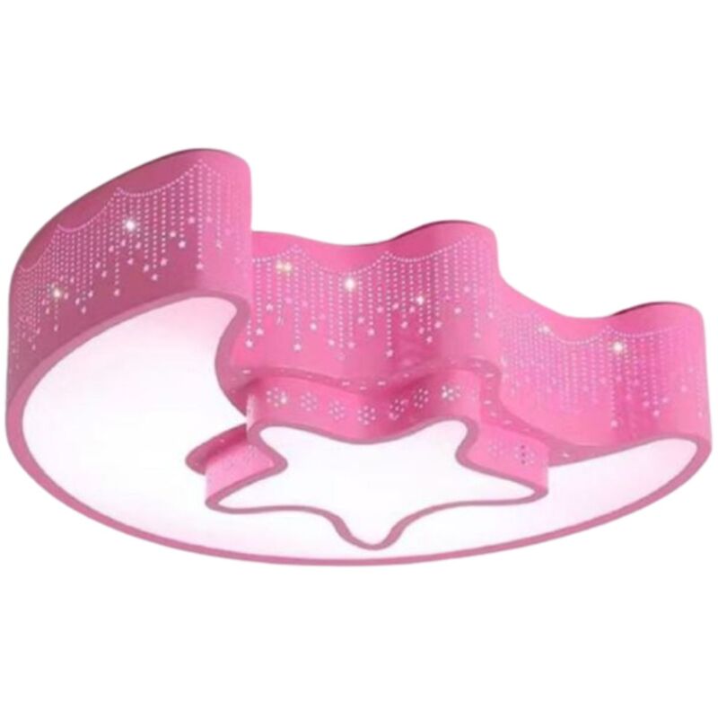 foto del prodotto plafoniera led stella luna 37w luce fredda 55cm rosa cameretta bambini
