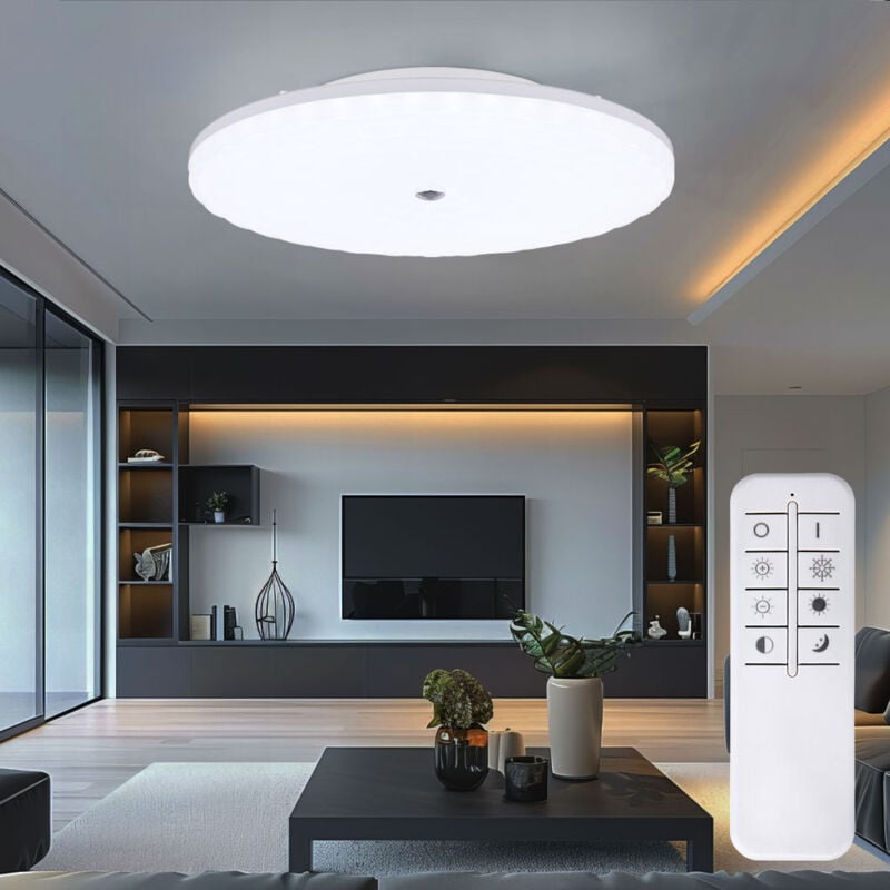 foto del prodotto plafoniera led telecomando luce soggiorno lampada da soffitto bianca diurna dimmerabile, cct, 36w 2400lm bianco caldo freddo, dxh 48,5x10 cm