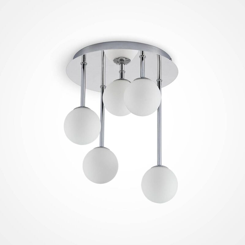 foto del prodotto plafoniera lindby chrissy, 27 cm, cromo, a 5 luci, vetro