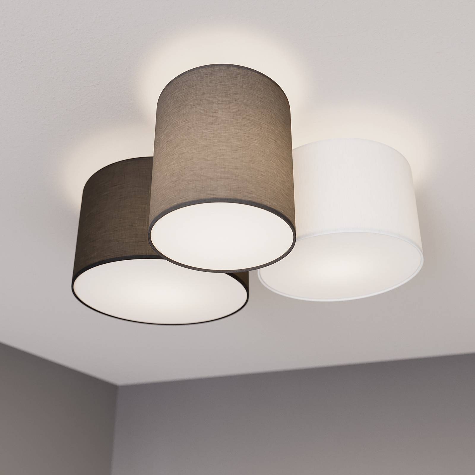 foto del prodotto plafoniera lindby laurenz, a 3 luci, grigio marrone, tessile