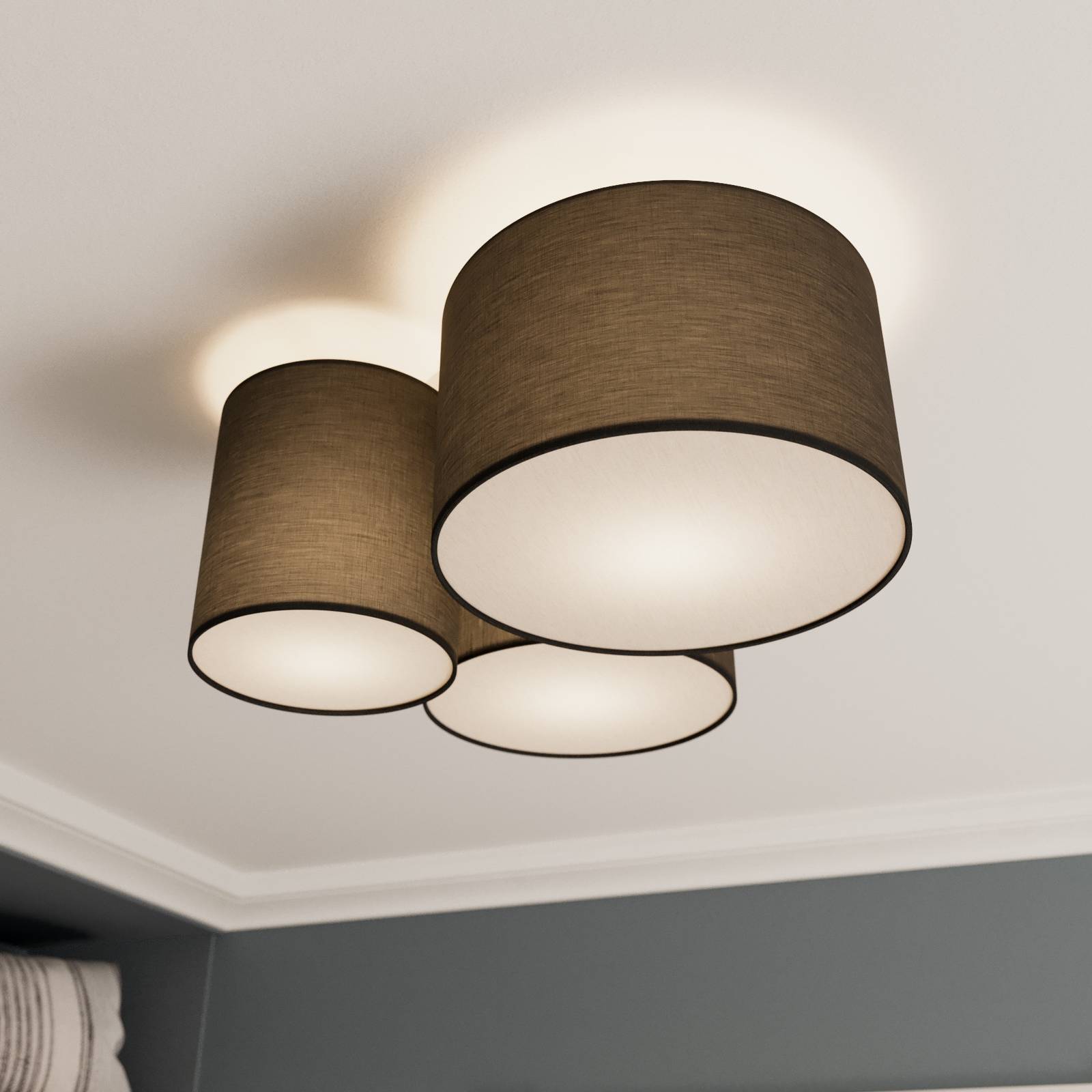 foto del prodotto plafoniera lindby laurenz, a 3 luci, grigio, tessuto, 63 cm