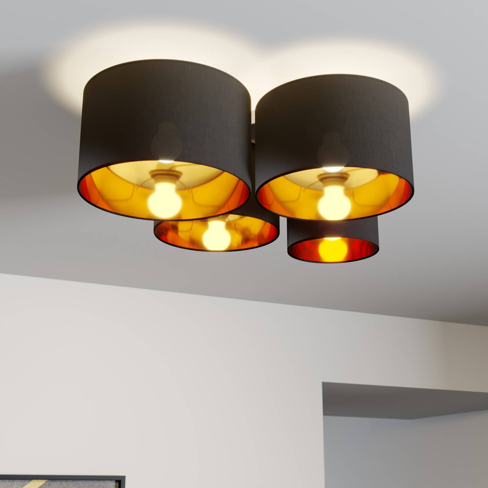 foto del prodotto plafoniera lindby laurenz, a 4 luci, nero oro, tessile