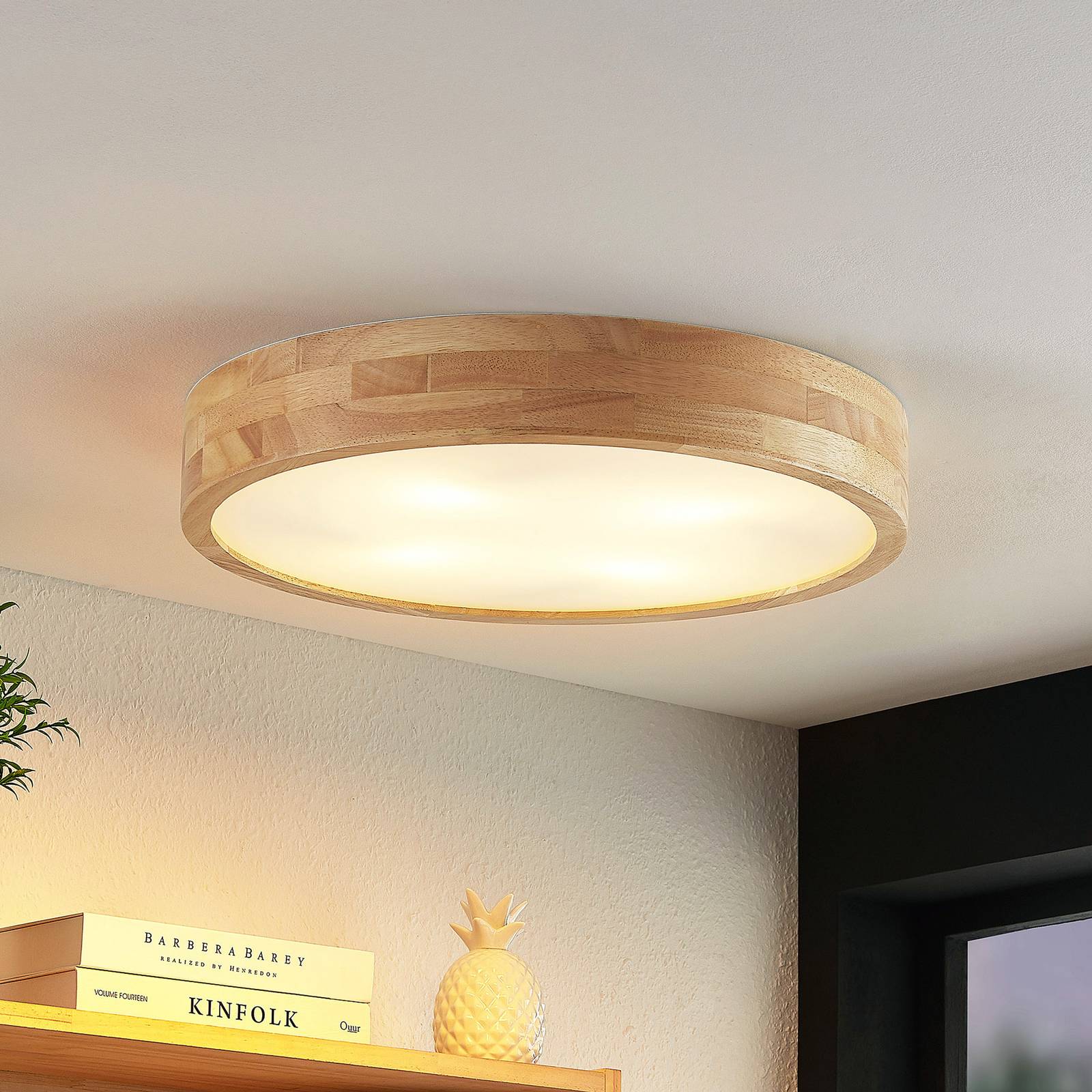 foto del prodotto plafoniera lindby tanju, 50 cm, a 4 luci, legno di quercia, e27