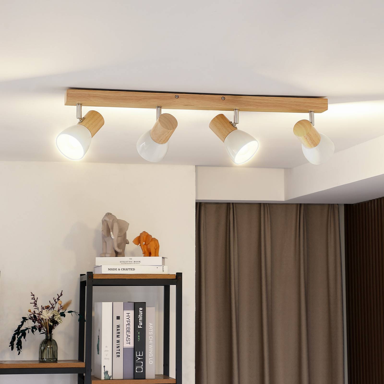 foto del prodotto plafoniera lindby thorin, 67 cm, a 4 luci, bianco, legno, e14