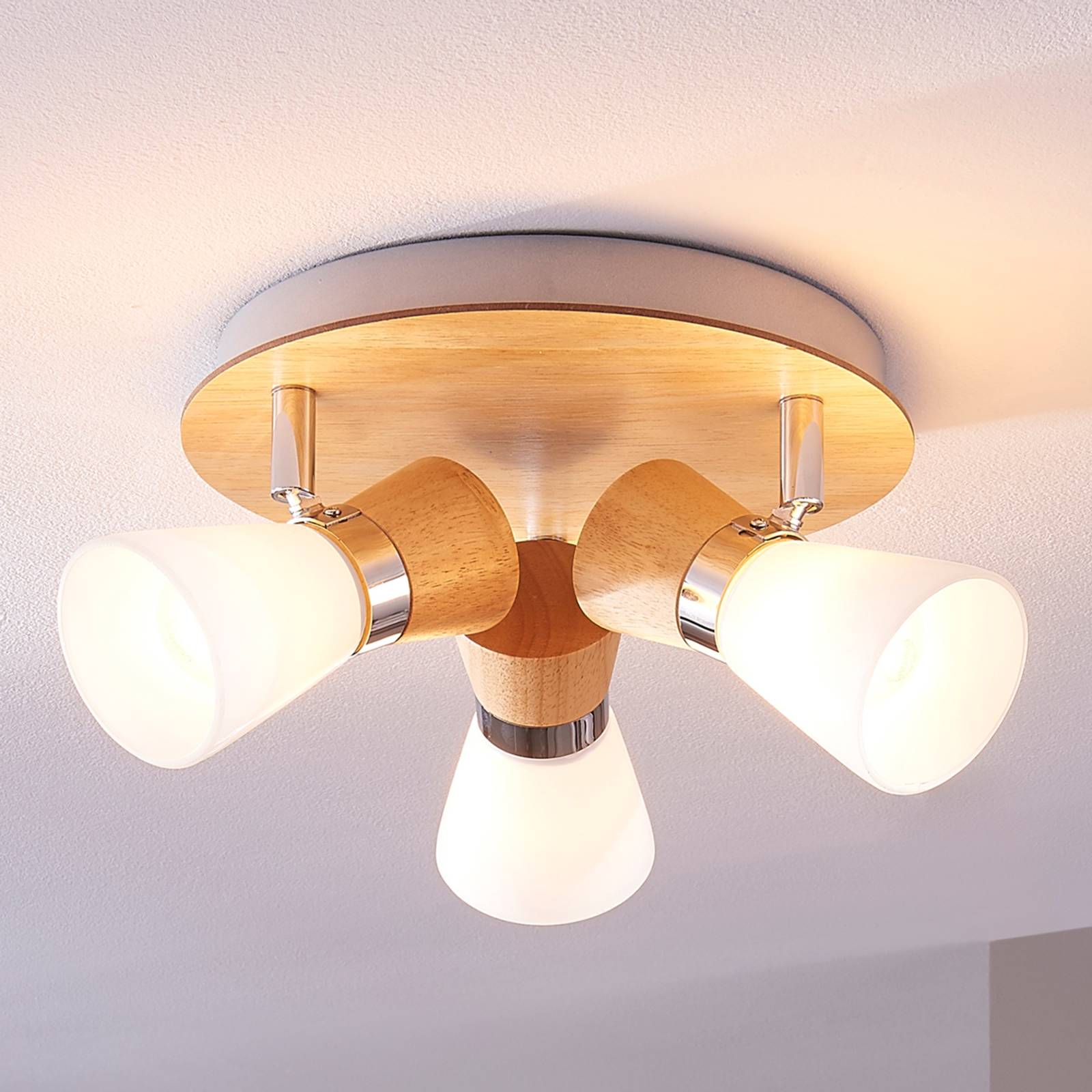 foto del prodotto plafoniera lindby vivica, 26 cm, cromo, vetro, legno