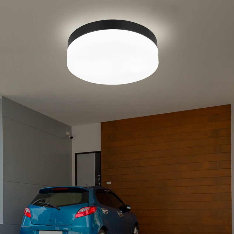 foto del prodotto plafoniera, luce da esterno, lampada da giardino, plafoniera, lampada da bagno, vetro alluminio, nero opalino, 2 lampadine, paraspruzzi, h 6,5 cm
