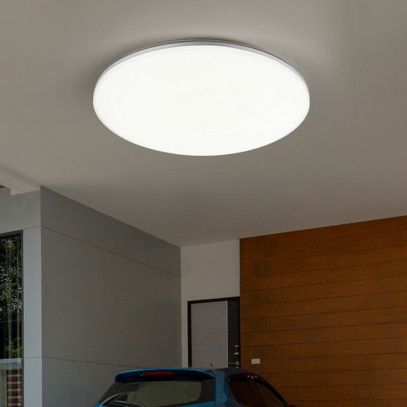 foto del prodotto plafoniera luce esterna giardino balcone rotondo bianco argento ip54, plastica, 1x led bianco caldo, pxh 33x5,6 cm