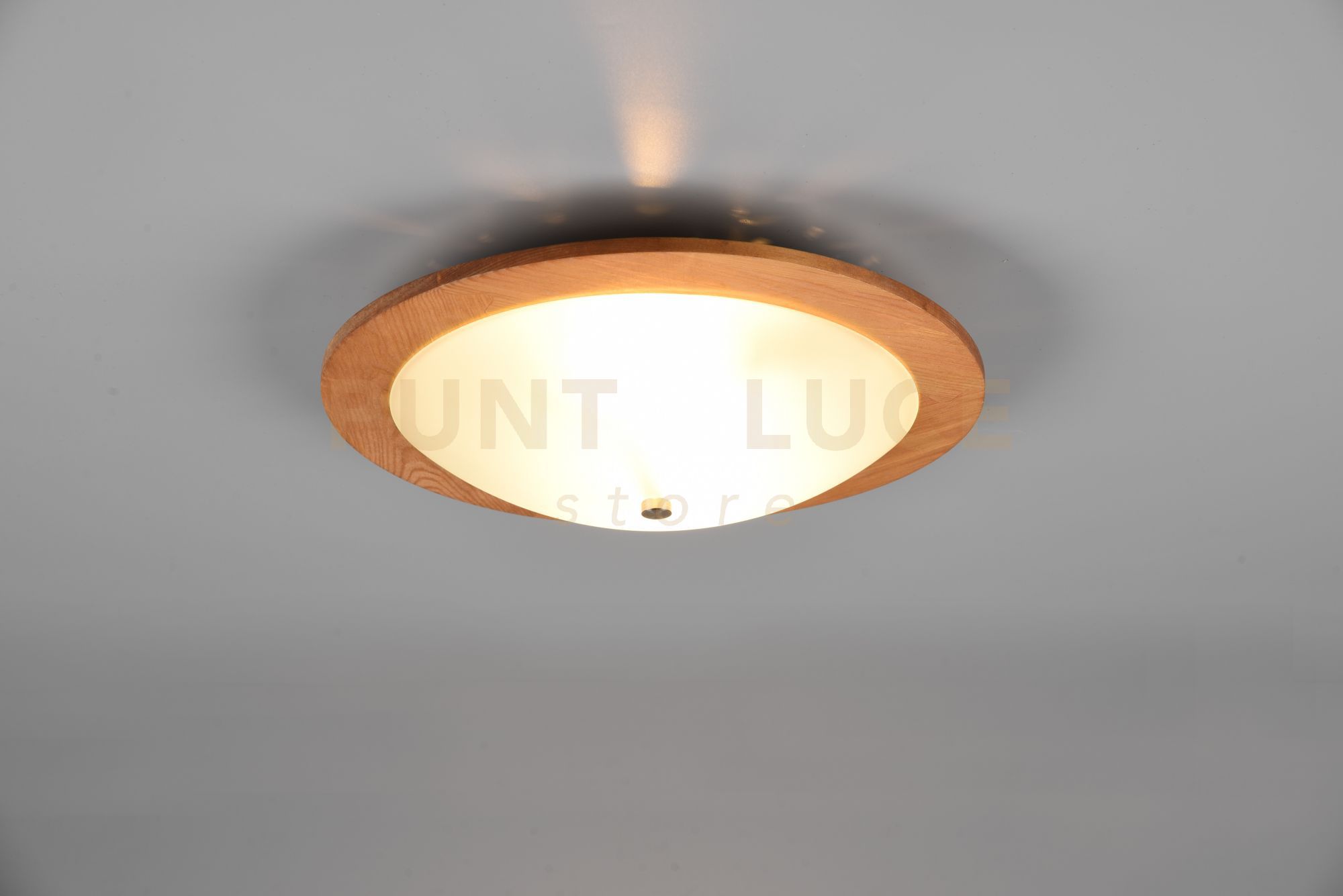 foto del prodotto plafoniera luci per esterni legno naturale e vetro d.32cm bianco 612600230