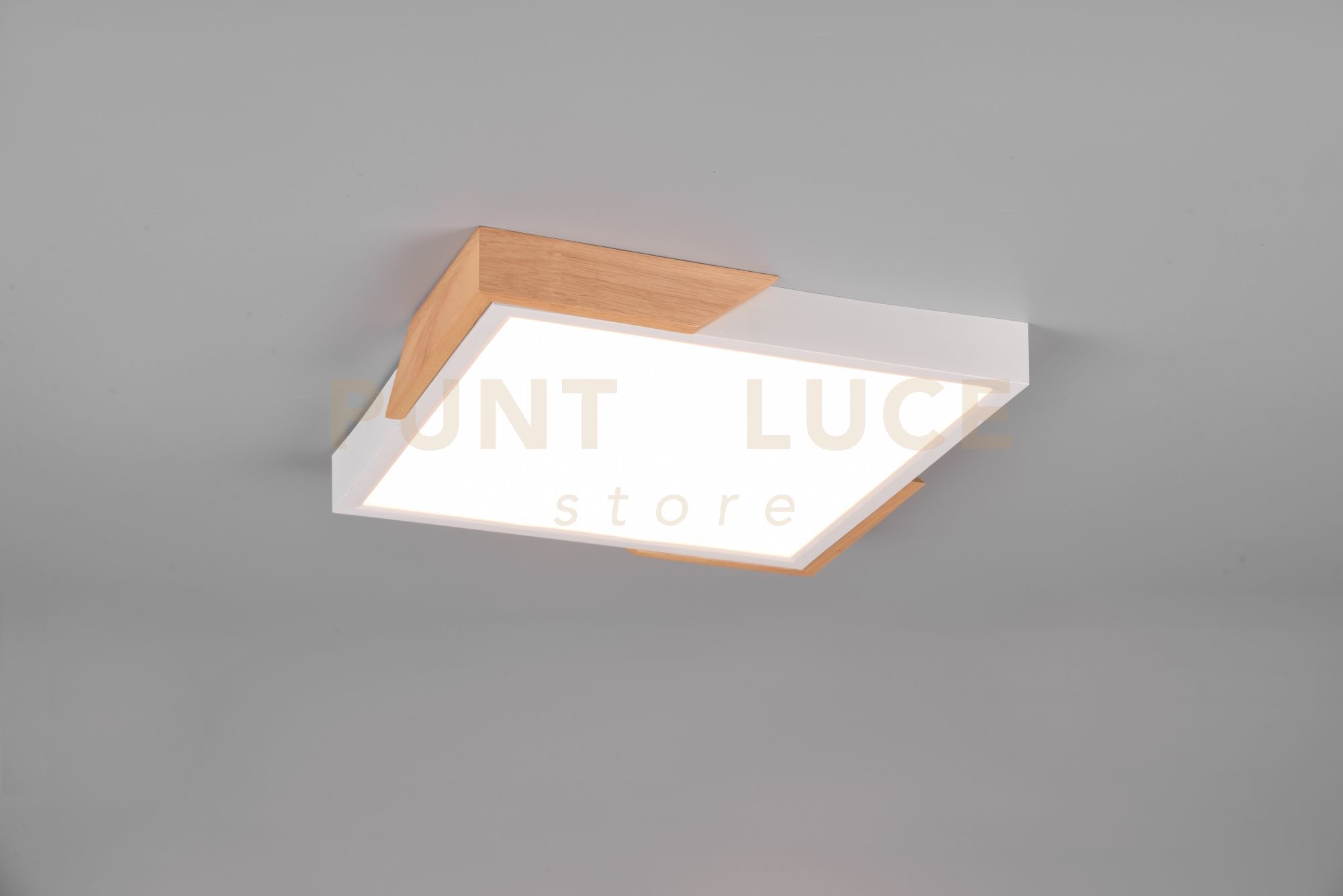 foto del prodotto plafoniera meta led quadrata e legno naturale con regolazione intensit 31,5cm x 31,5cm bordo bianco r67191131