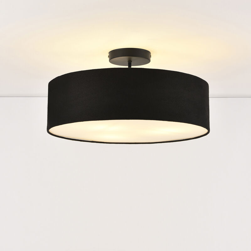 foto del prodotto plafoniera missouri con paralume cilindrico in tessuto organza nero bianco lux.pro