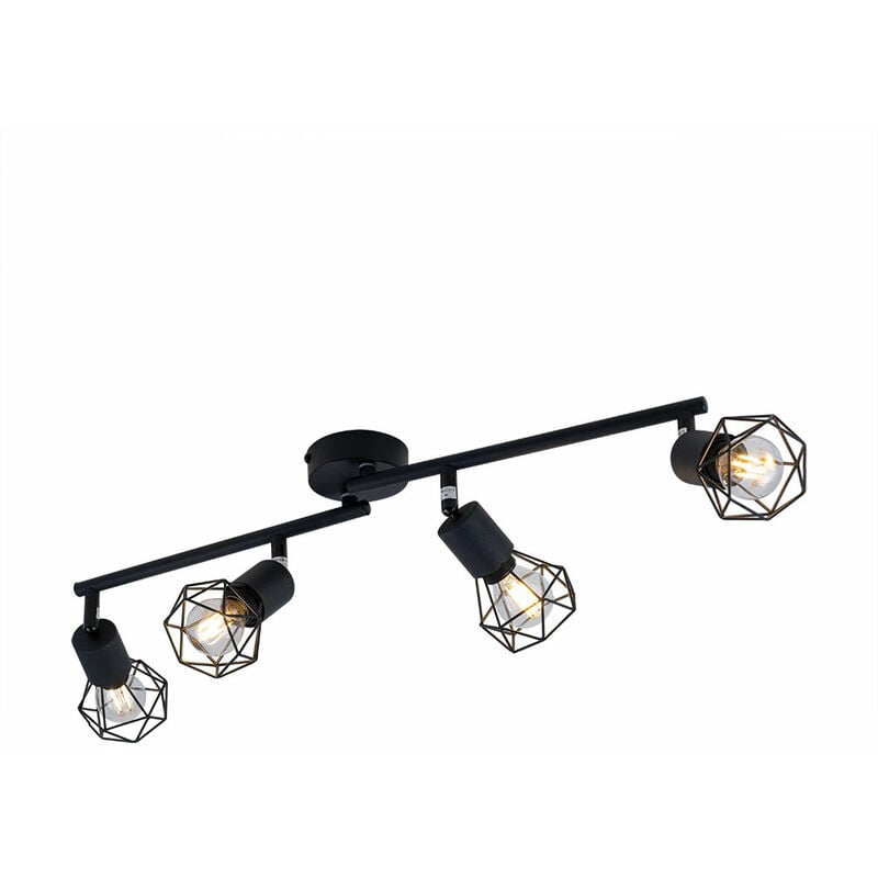 foto del prodotto plafoniera mobile 4 fiamme soggiorno plafoniera faretti a gabbia orientabili nero, 4x prese e14, lxpxh 60x8x19,5 cm