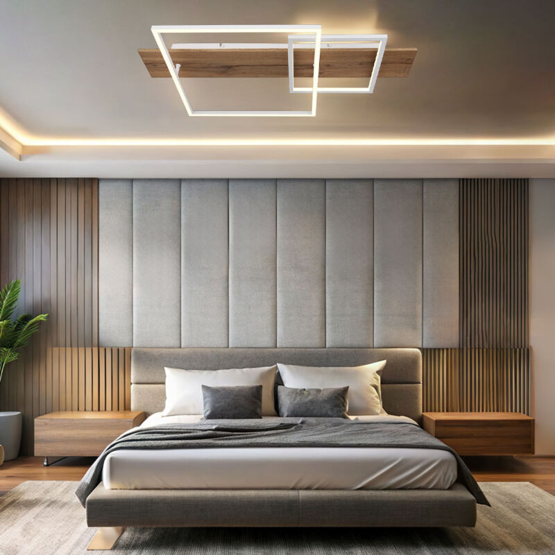 foto del prodotto plafoniera moderna lampada da soggiorno bianca plafoniera in legno, quadrati led dimmerabili, metallo opaco, 1x led 24w 1500lm 3000k, lxpxh 75x40x10cm
