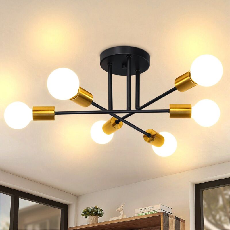 foto del prodotto plafoniera moderna, lampada vintage a 6 luci, lampadario industriale a sospensione base e27, per cucina soggiorno camera da letto lampadine non