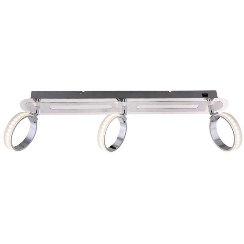 foto del prodotto plafoniera moderna orientabile con striscia led spot cromata, 3 lampadine, 3x led 5w 350lm bianco caldo, l 60 cm