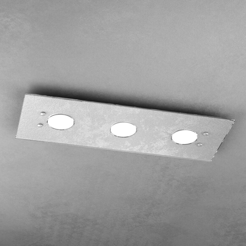 foto del prodotto plafoniera moderna rettangolare path vetro foglia argento 3 luci gx53