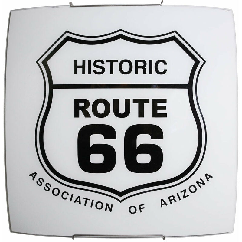 foto del prodotto plafoniera moderna vetro bianco route66 ganci acciaio 40x40xh.11 cm