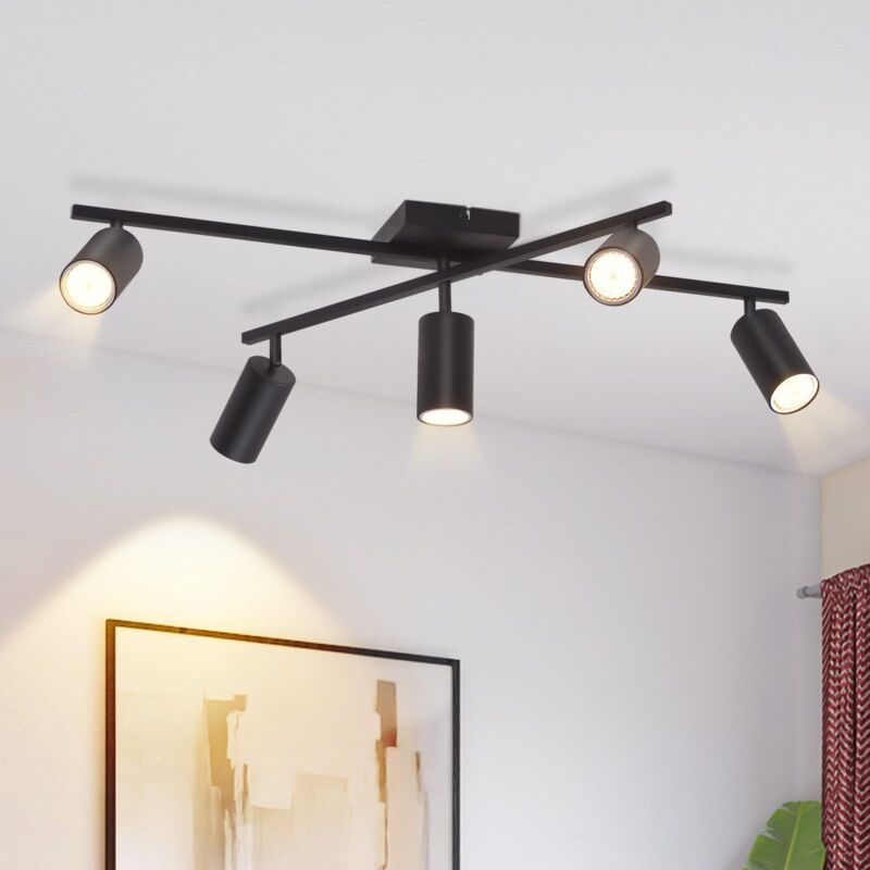 foto del prodotto plafoniera nera con 5 lampadine faretti da soffitto gu10, faretti moderni per soggiorno, faretti da soffitto orientabili a 350 per cucina,
