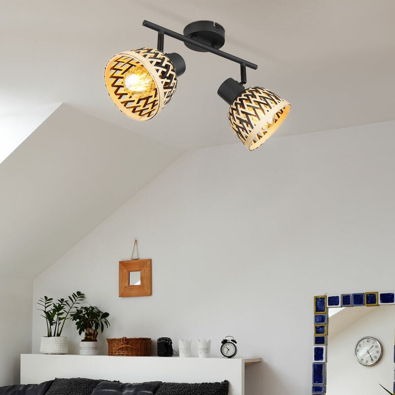 foto del prodotto plafoniera nera spot striscia bamb lampada da soggiorno moderna faretto da soffitto 2 fiamme naturali, punti luce da soffitto regolabili, metallo, 2