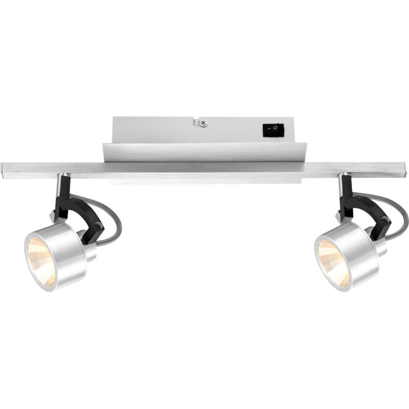 foto del prodotto plafoniera orientabile faretto da soffitto 2 fiamme led soggiorno plafoniera argento, alluminio nero, 2x led 5w 330lm bianco caldo, lxp 40,4x9 cm