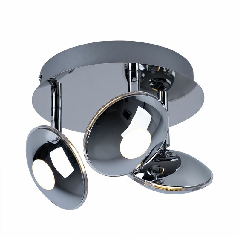 foto del prodotto plafoniera orientabile spot tondo a 3 luci, cromo, acrilico satinato, 3 led 6w 350lm bianco caldo, pxh 20x15 cm