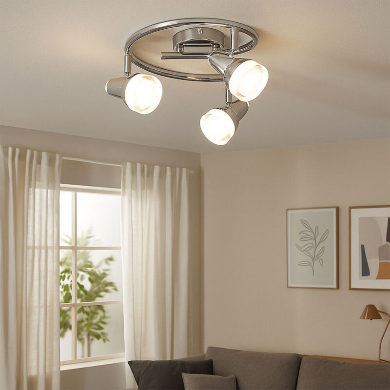 foto del prodotto plafoniera orientabile spotrondell cromo cristalli di vetro, plastica metallo, 3x led 4w 240lm bianco caldo, dxh 25x17 cm