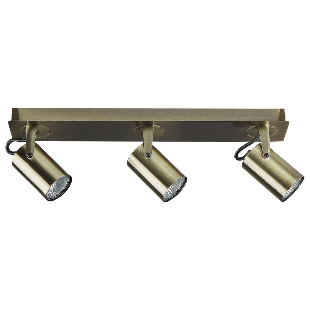 foto del prodotto plafoniera ottone metallo 3 fuochi luci paralumi orientabili in ottone stile moderno