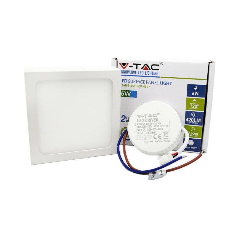 foto del prodotto plafoniera pannello led slim montaggio a plafone quadrato 90x90x24mm 6w 6000k sku 4909