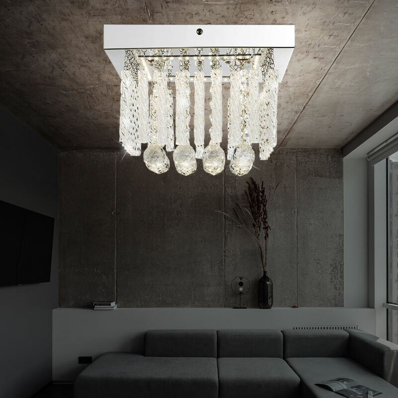 foto del prodotto plafoniera paralume in vetro plafoniera 1 fiamma sala da pranzo bacchette di vetro illuminazione con cristalli di vetro, metallo cromato, 1x led 12w