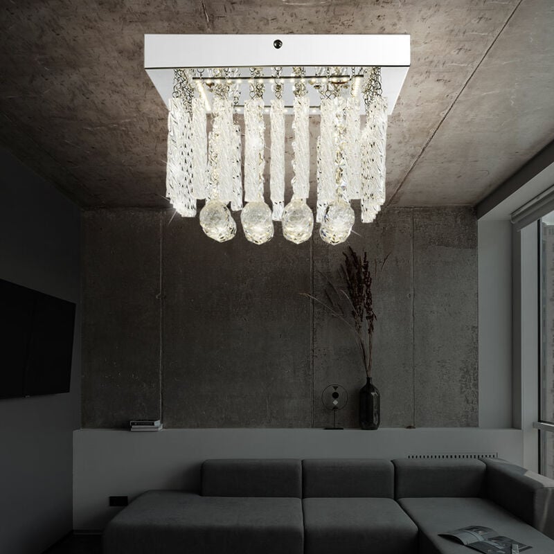 foto del prodotto plafoniera paralume in vetro plafoniera 1 fiamma sala da pranzo bacchette di vetro illuminazione con cristalli di vetro, metallo cromato, 1x led 12w 840lm bianco neutro, l 25 cm