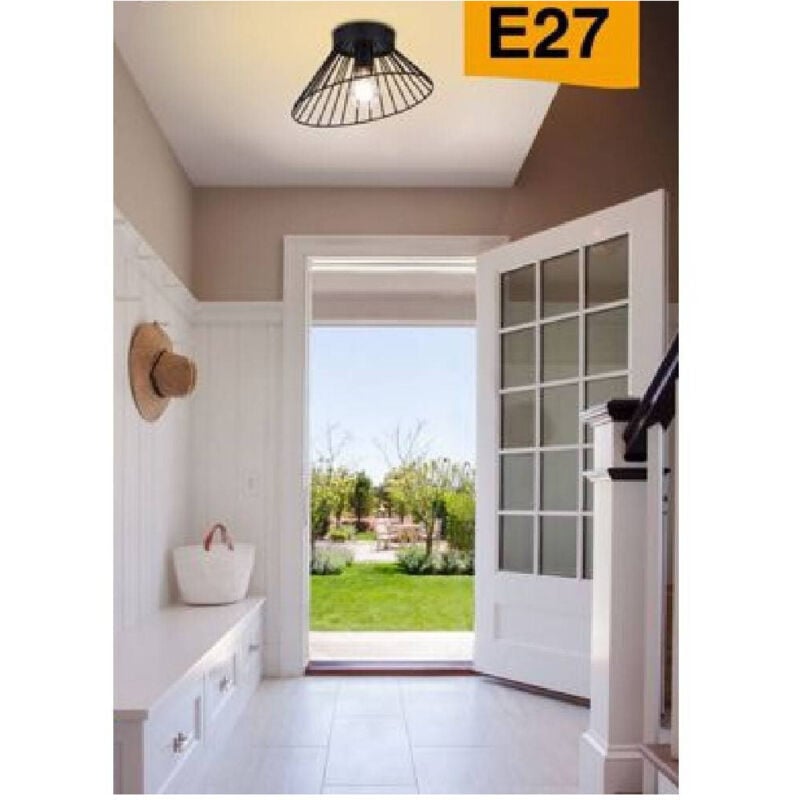 foto del prodotto plafoniera paralume metallo lampadario lampada e27 decorativa contemporanea c70 nero trade shop traesio