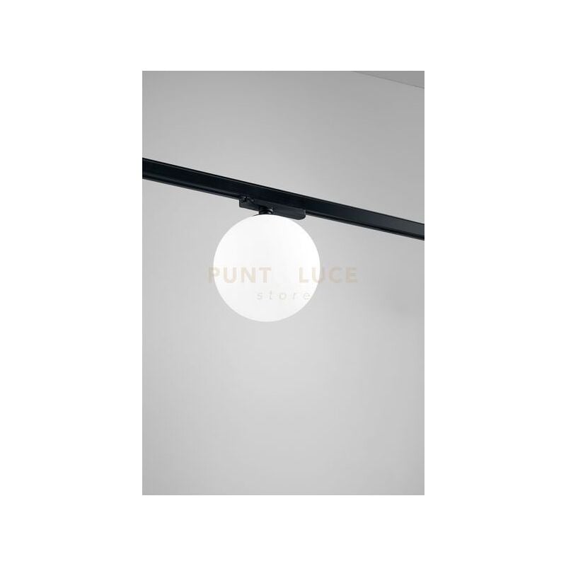 foto del prodotto plafoniera per binario trifase in vetro opale struttura in metallo e plastica colore nero opaco led 15w 1050lm 3000k d.15cm