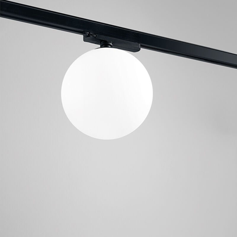foto del prodotto plafoniera per binario trifase in vetro opale struttura in metallo e plastica colore nero opaco led 24w 1680lm 3000k d.23cm
