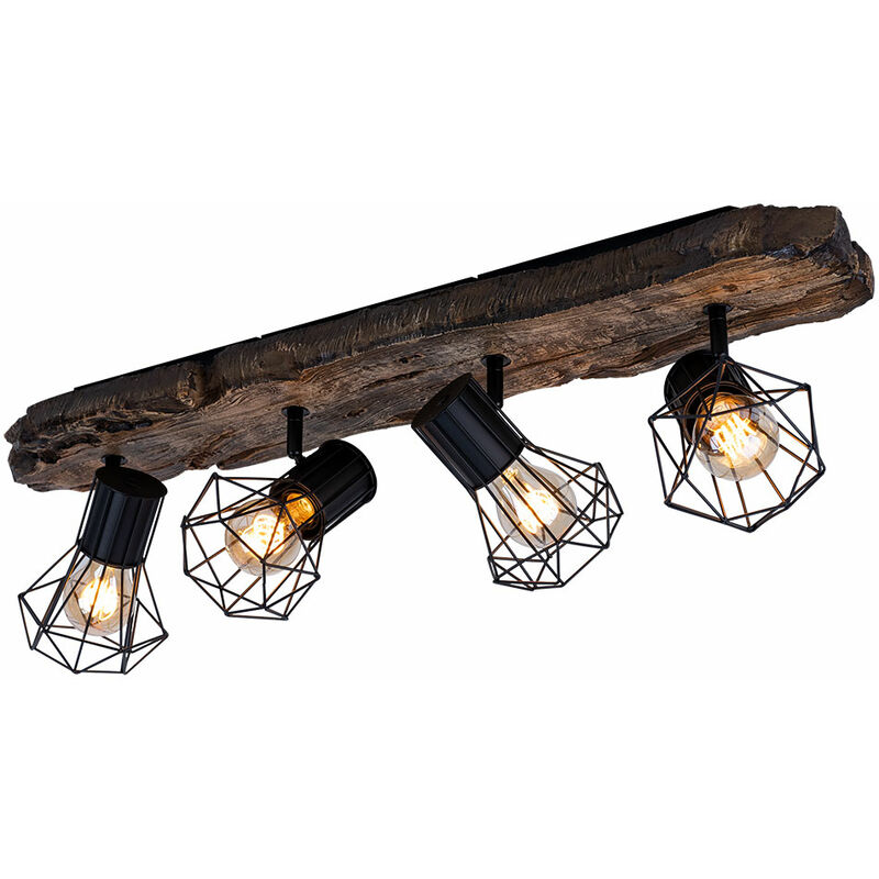 foto del prodotto plafoniera per casa di campagna faretto da soffitto marrone nero 4 fiamme lampada da soffitto effetto legno camera da letto metallo, schermi a
