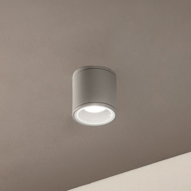 foto del prodotto plafoniera per esterni jubo in alluminio silver con diffusore in vetro d9 cm