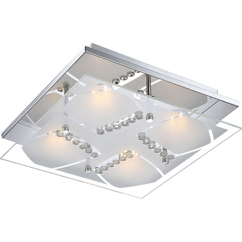 foto del prodotto plafoniera plafoniera cristallo luce soggiorno lampada soggiorno, cromo vetro cristalli trasparenti, led 4w 1600lm bianco caldo, lxlxh 30x30x8,4cm