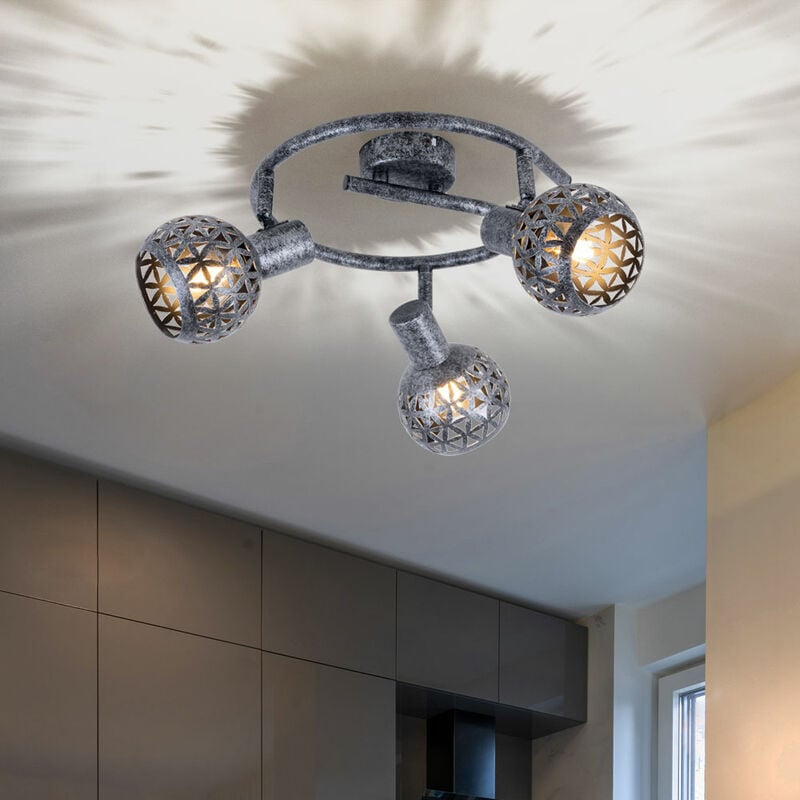 foto del prodotto plafoniera plafoniera faretto luce soggiorno lampada sala da pranzo, metallo grigio antico, 3 punti luce mobili, e14, d 26 cm