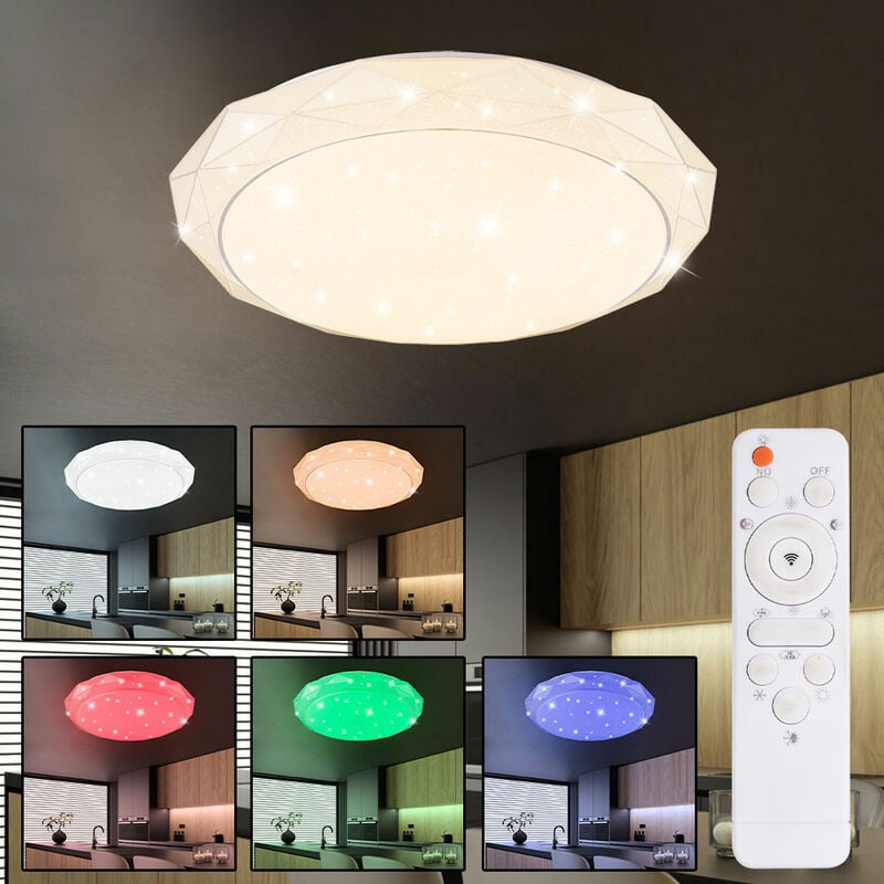 foto del prodotto plafoniera plafoniera lampada da camera, effetto cielo stellato, telecomando, dimmerabile, cambio colore, cct, led 45w 3360lm 3000 6500k, dxh 50x9 cm