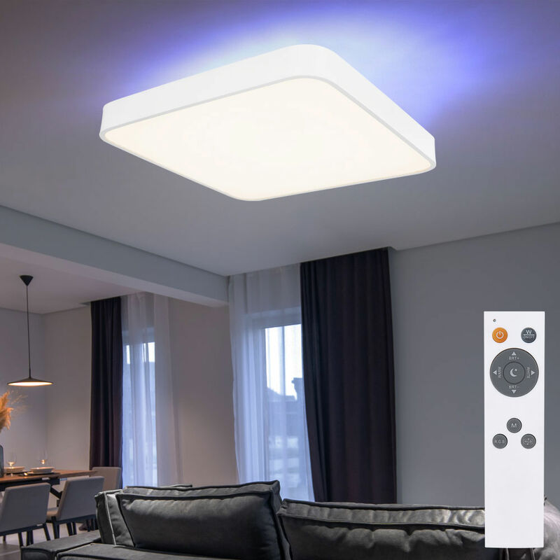 foto del prodotto plafoniera plafoniera lampada da soggiorno, retroilluminazione rgb, telecomando dimmerabile, luce notturna cct, cristalli acrilici bianchi, 24w 960lm