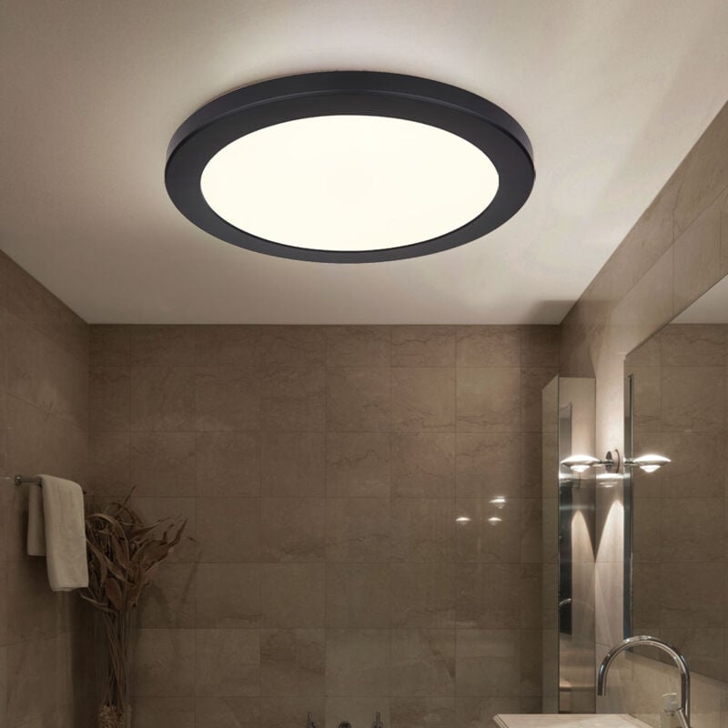 foto del prodotto plafoniera plafoniera led da parete per soggiorno di forma rotonda, plastica, nero bianco opale, 24w 1800lm bianco caldobianco freddo, dxh 29,8x1,8 cm