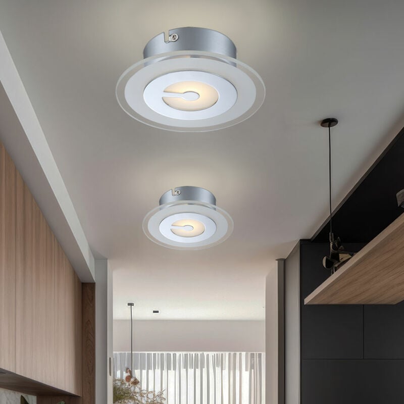 foto del prodotto plafoniera plafoniera led rotonda lampada da ingresso cromata lampada da cucina, vetro parzialmente satinato, 5w 400lm bianco caldo, pxh 16x5,2 cm,