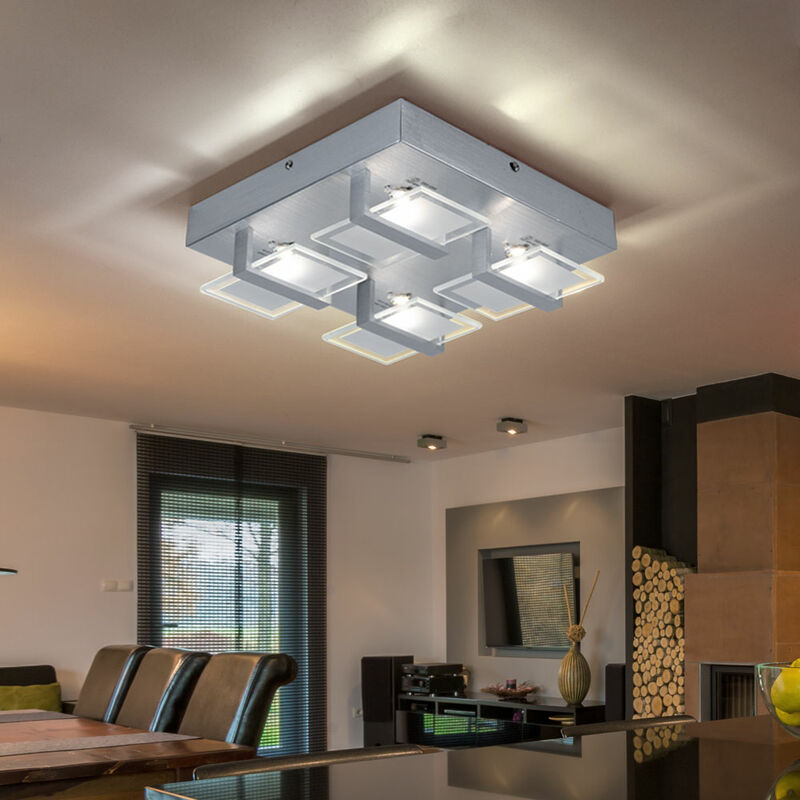 foto del prodotto plafoniera plafoniera soggiorno camera da letto, 4 fiamme, vetro trasparente satinato, 4x led 5w 332 lm 3200k, lxlxh 26x26x7,8cm